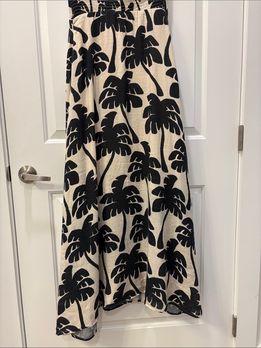 Farm Rio One Shoulder Linen Palm Tree Dress | Black & White | Size Small - Picture 10 of 14